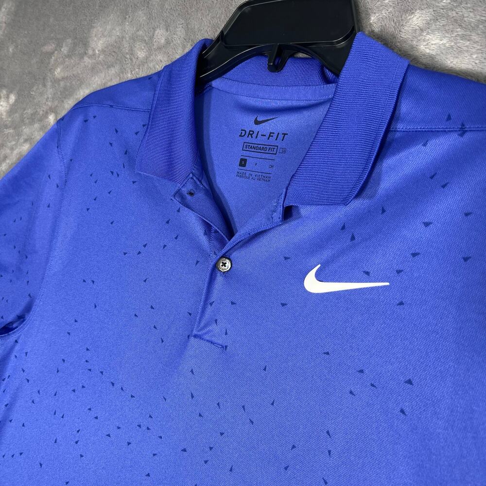 Nike Dri-FIT Men’s S Blue Golf Polo Shirt Standard Fit All Over Print Swoosh